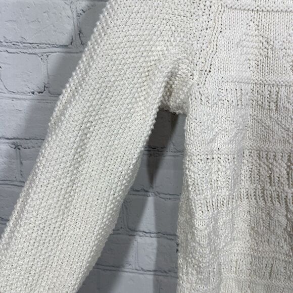 Talbots Knit Ivory Sweater Women Petite Small Button Ballon Sleeve Cable Knit - Picture 7 of 12